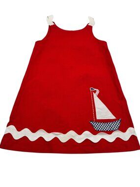 Cottontail Originals Girls Red Sailboat Dress, 100% Cotton Made in USA, Size 3T